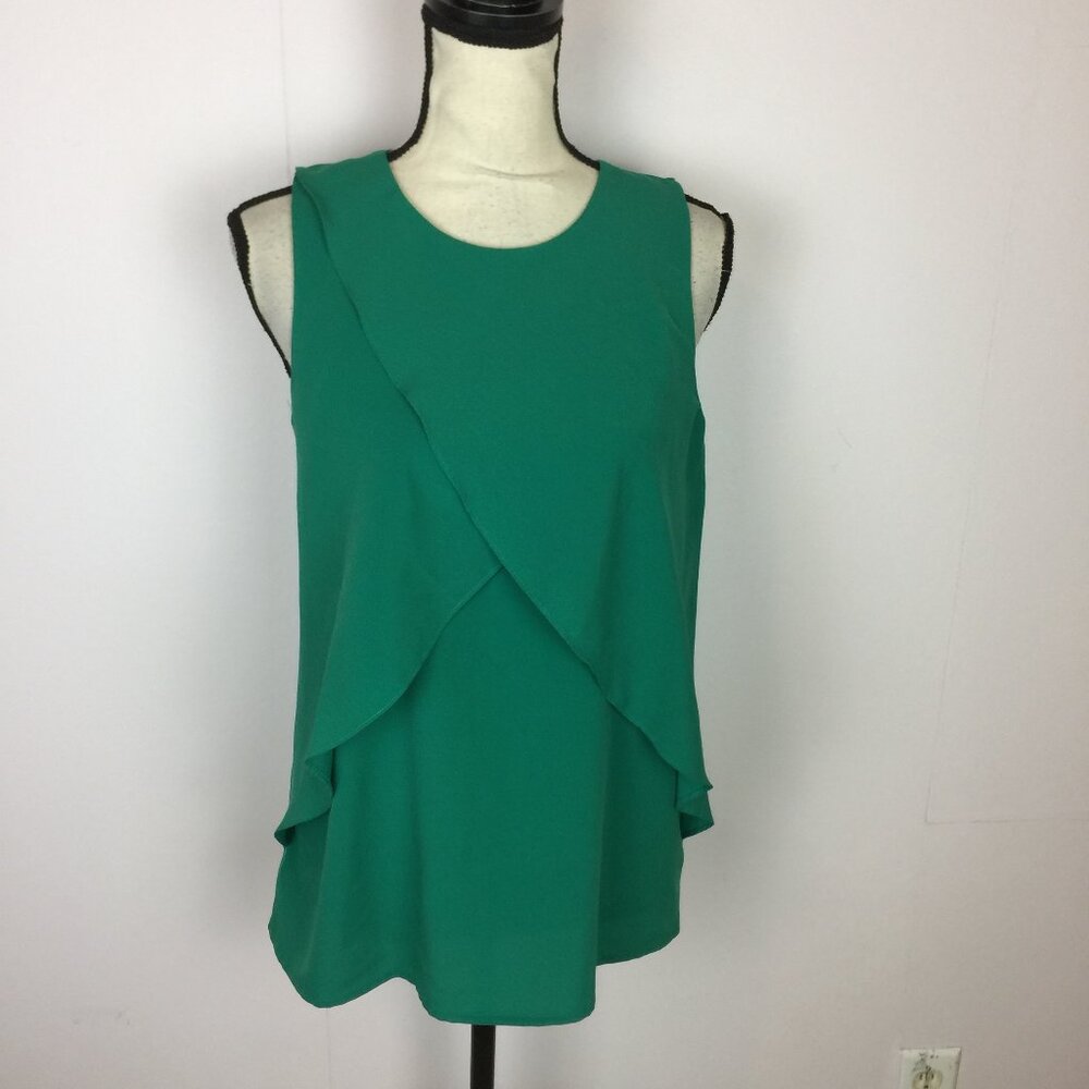 Banana Republic Tank Top Blouse Size S Womans Green Sleeveless Ruffle Layered